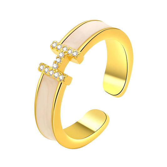 18K gold plated Stainless steel  Letter H finger ring, Intensity